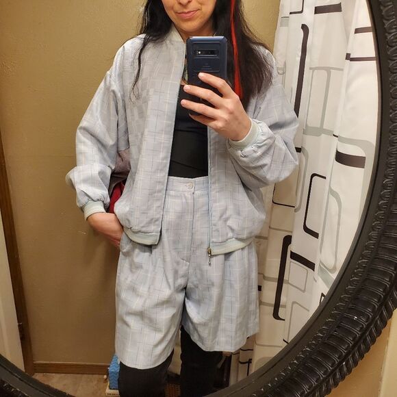 2 Piece Vintage Golf Outfit - Blue & Cream Jacket & Shorts - Picture 1 of 16